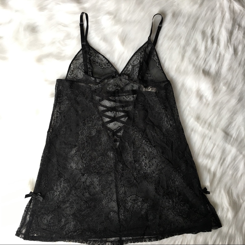 Victoria's Secret black lace teddy back lacing